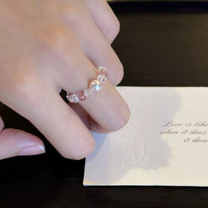 Synthetic Pearl,Crystal Care instructions: 1 ring in clear with beaded band silhouette