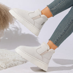 Suede Round Toe Platform Boots in Khaki with round toe