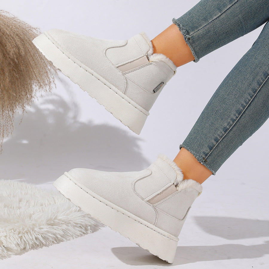 Suede Round Toe Platform Boots in Khaki with round toe
