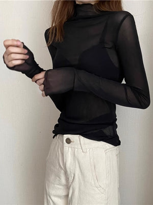t-shirt in Gray with turtleneck and long sleeve