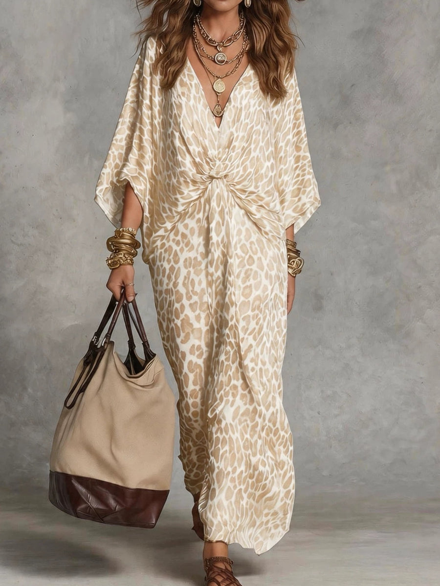 ivory maxi dress with leopard and v-neck