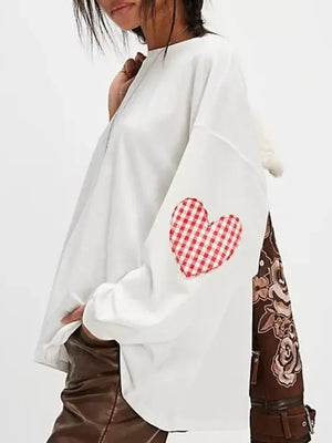 Heart Patch Long Sleeve Sweatshirt in Burgundy, view 11