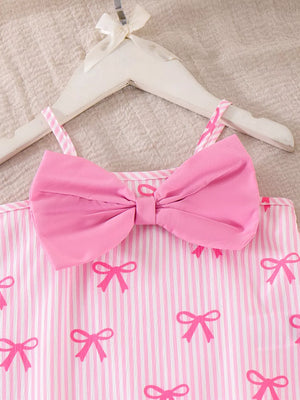 Children's Striped Bow Cami And Shorts Set in Pink