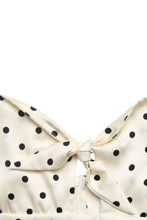 Cream polka dot maxi dress with tie front and cutout detail