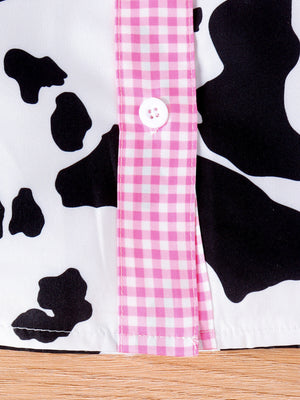 Baby cow print top with pink gingham button placket detail