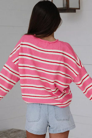 Striped Button-up Cardigan in Pink