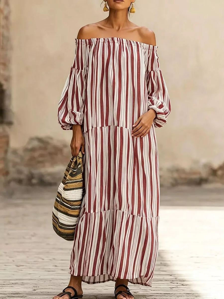 maxi dress in Pastel Yellow with off-shoulder and maxi