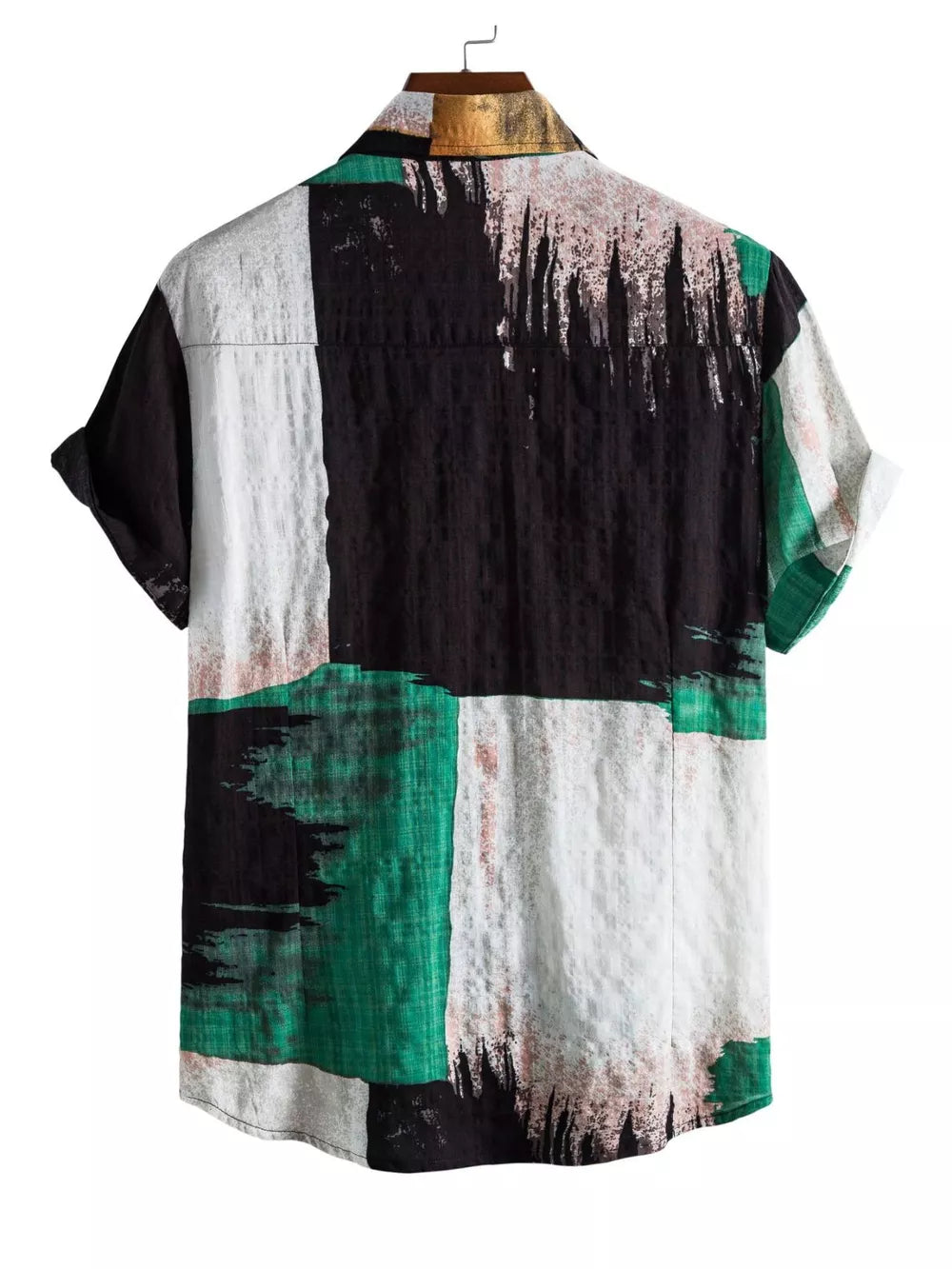 Green Men's Plus Size Color Block Button Up Shirt