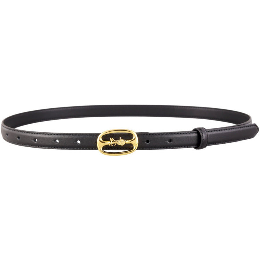 Black cowhide leather belt with gold horse carriage buckle