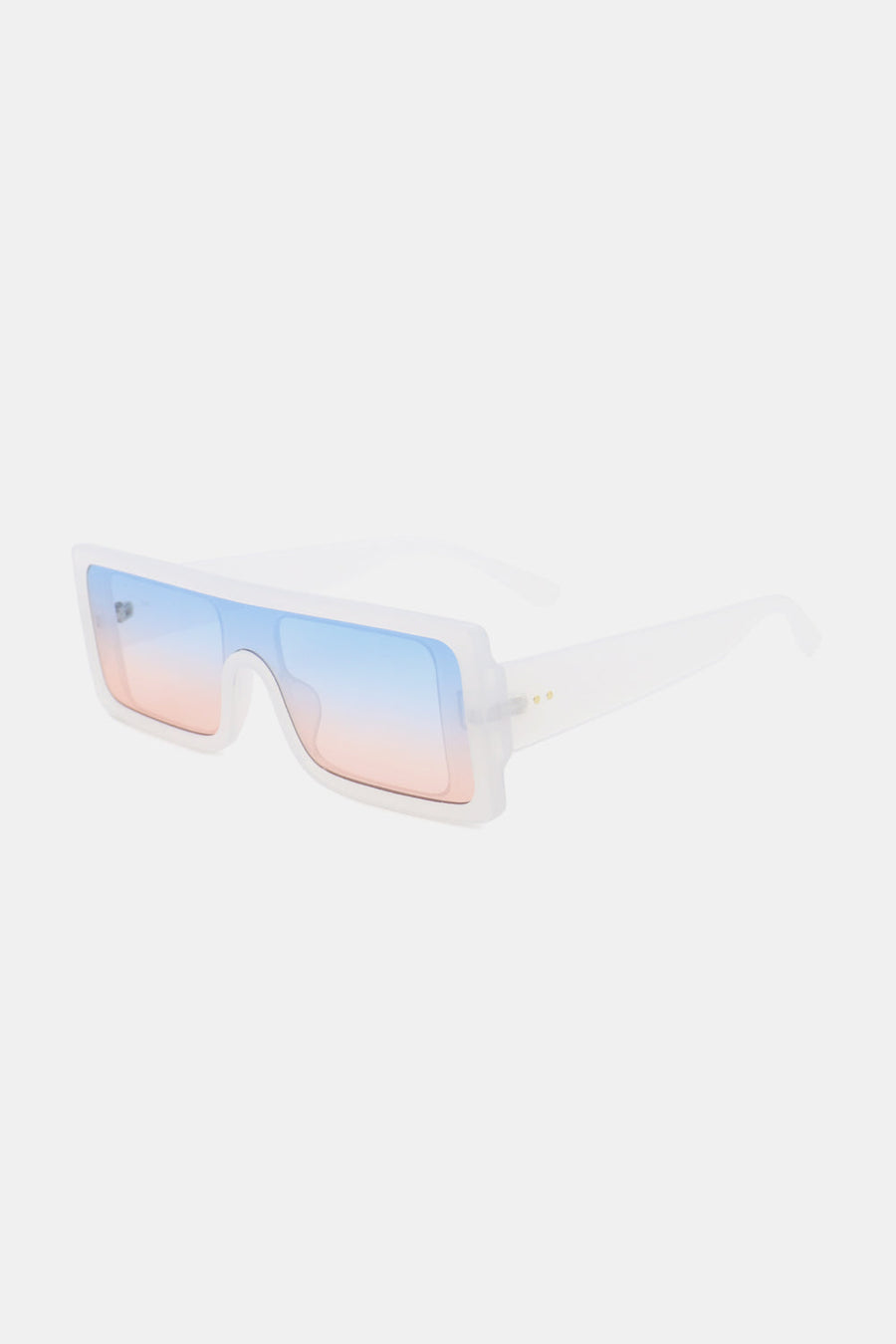Sunset Gradient Rectangular Sunglasses with white frame and blue to pink gradient lenses.