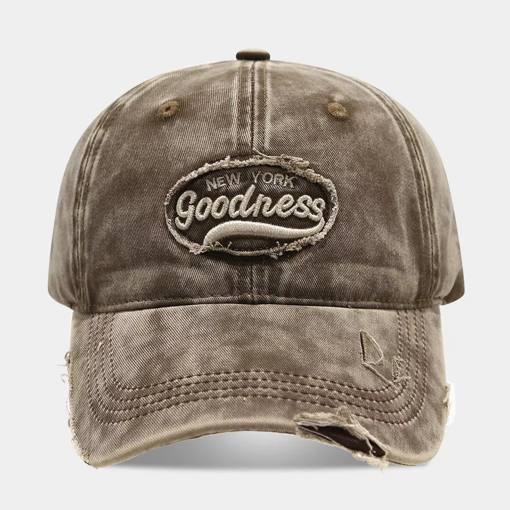Distressed Washed Cotton Baseball Cap in Burgundy with distressed