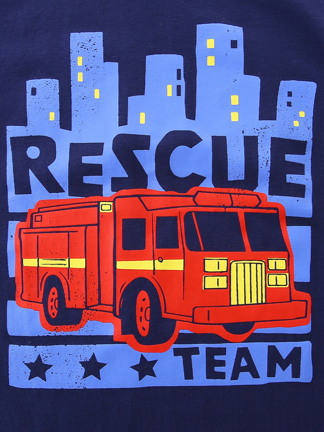 Navy cotton t-shirt with red fire truck graphic and Rescue Team text