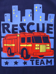 Navy cotton t-shirt with red fire truck graphic and Rescue Team text