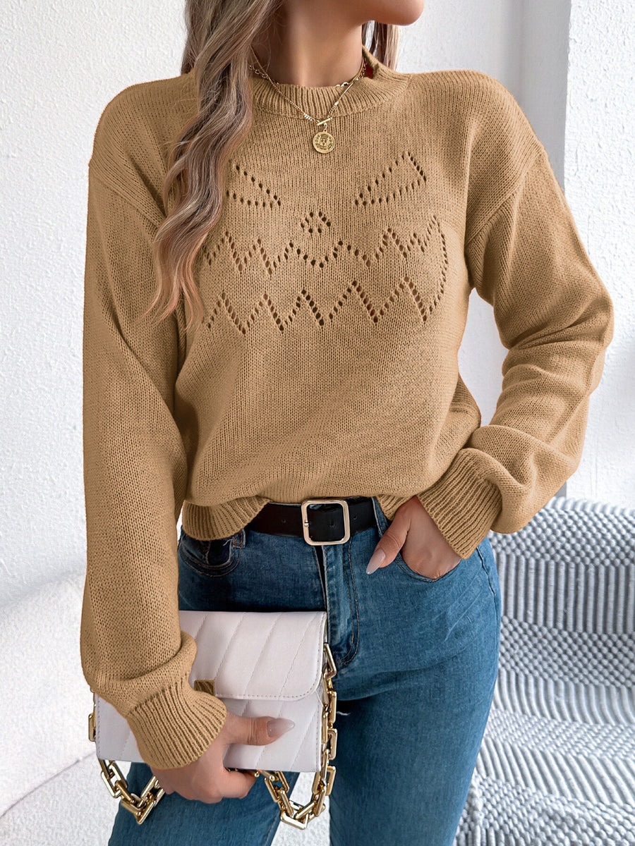 pullover sweater featuring geometric in Camel with 100% polyester Care instructions: Machine wash cold texture