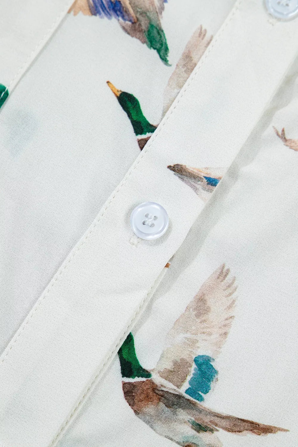Mallard Printed Button Flap Pocket Shirt in White with button-front