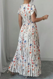 Floral print maxi dress with flutter sleeves and pleated skirt