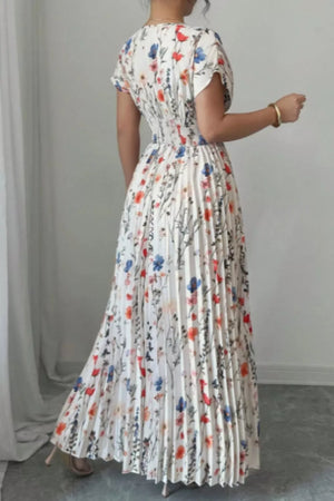 Floral print maxi dress with flutter sleeves and pleated skirt