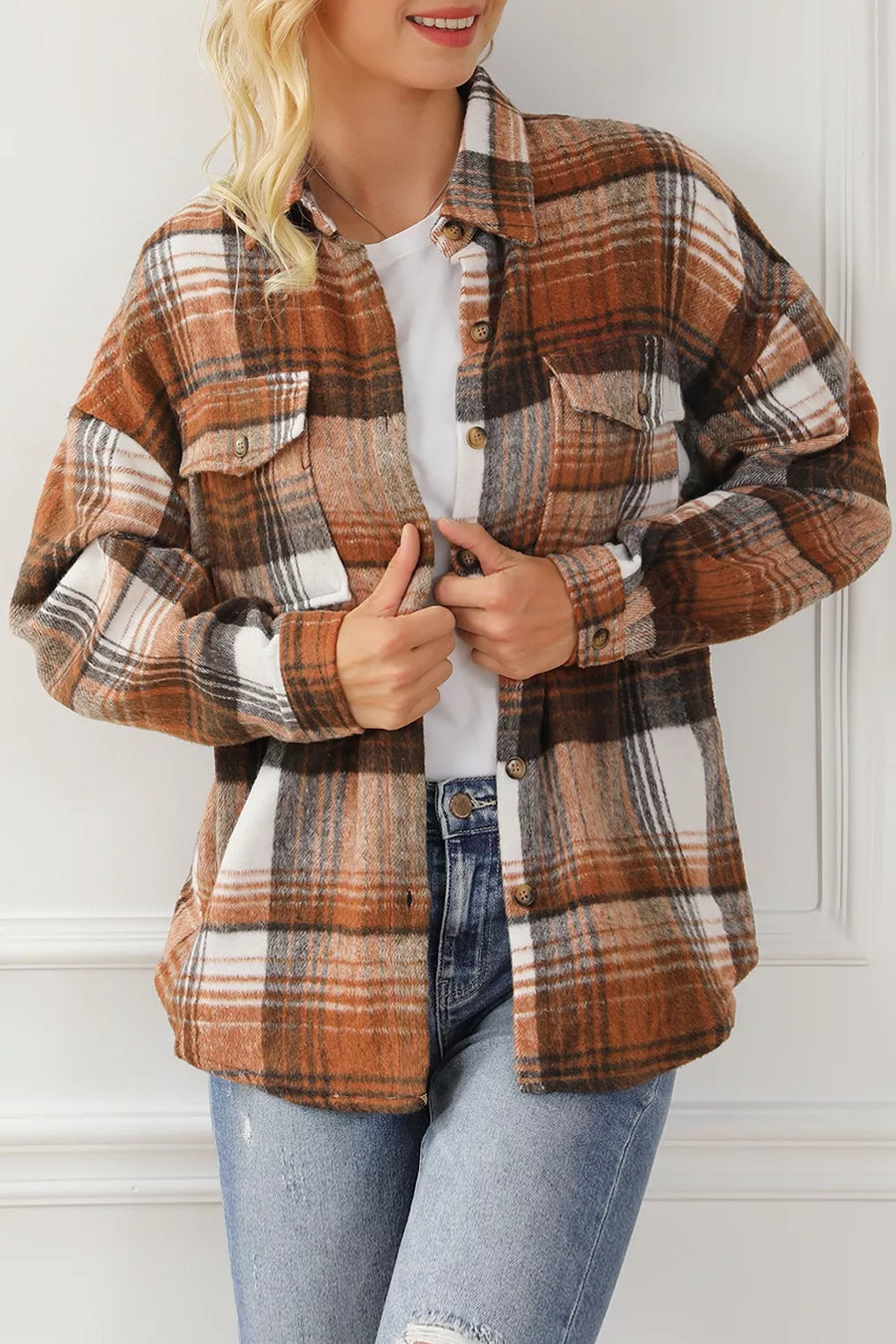 Plaid Button Up Shacket option 7