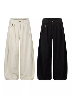 wide-leg pants in Apricot with pleated front and full-length