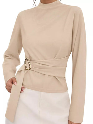 blouse in beige featuring tied and fitted fit