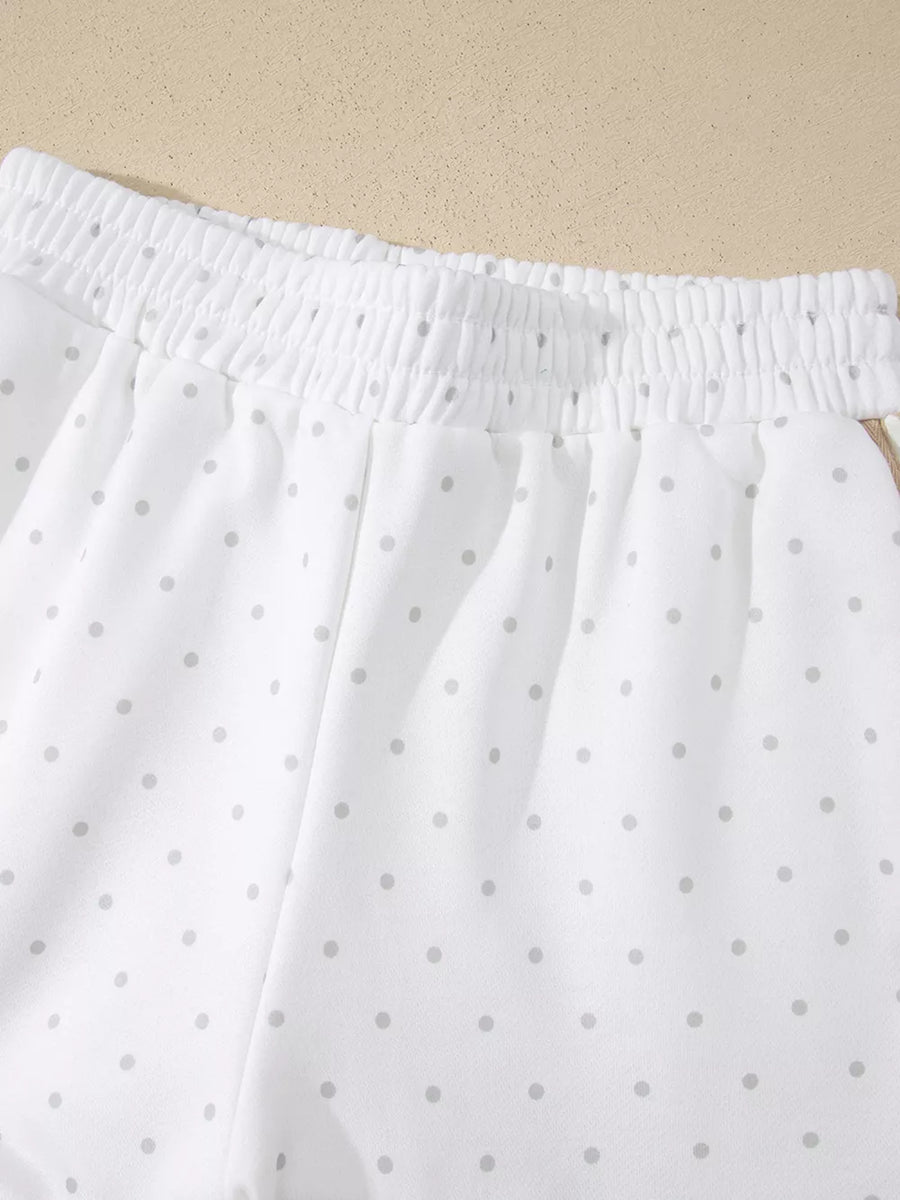 light gray lounge set with pullover and polka dot