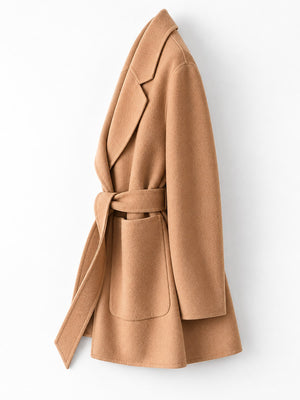 Black wool coat with belted and long sleeve