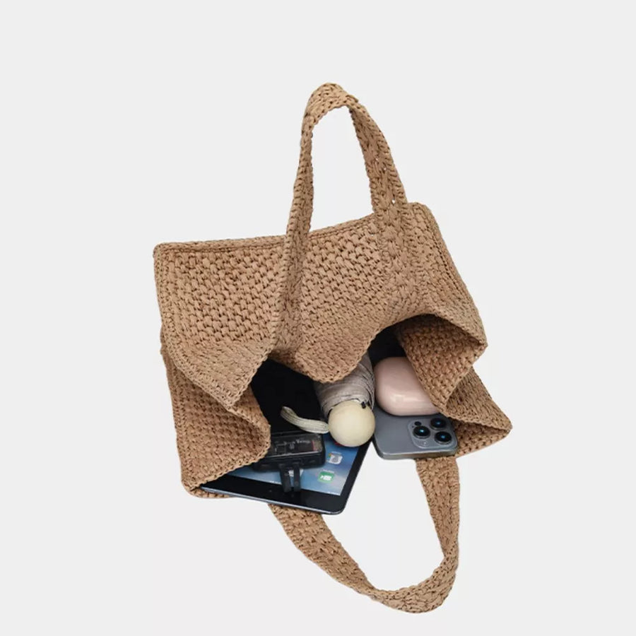 Woven Straw Handbag in Green, view 13