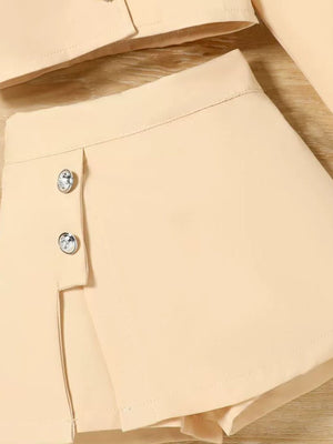 Khaki cami set shorts with decorative buttons