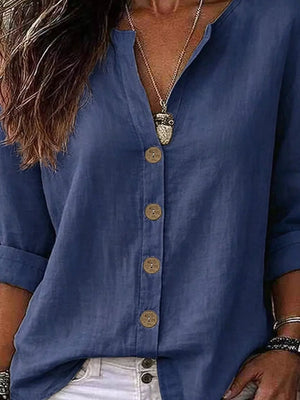 Linen Long-sleeve Top in Red