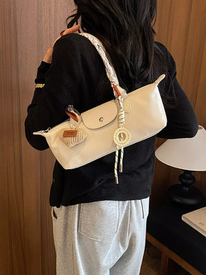Pu Leather Shoulder Bag in Ivory with front flap