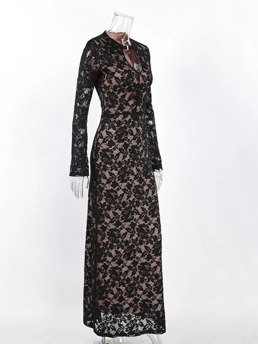 bodycon dress in black with lace and maxi