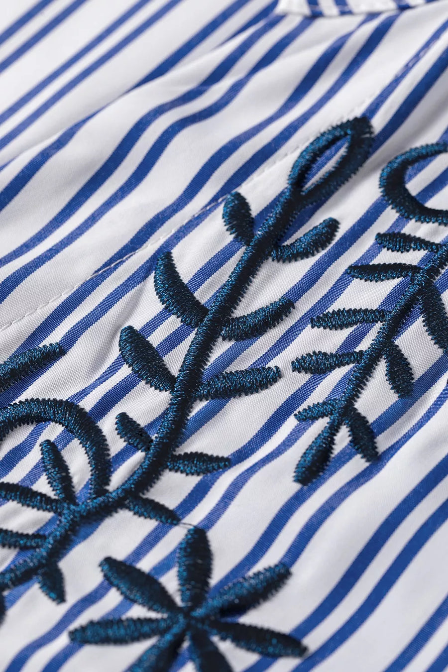 Stripe Embroidered Button Front Long Sleeve Shirt option 8