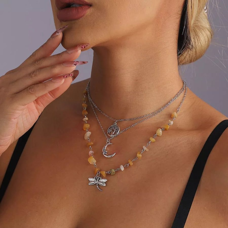 Silver with 3-piece Bohemian Layered Alloy Necklace
