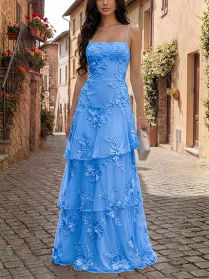 sky blue maxi dress with floral and square neck
