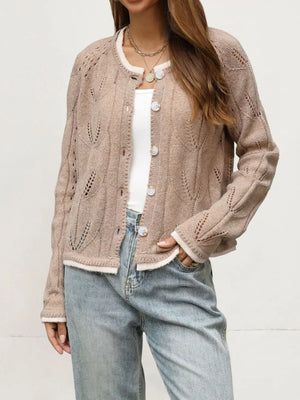 Grey cardigan with hip-length and button-front