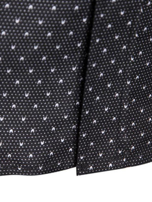 Black cotton slim fit shirt with micro-dotted pattern