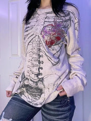 cream t-shirt with graphic print and crew neck
