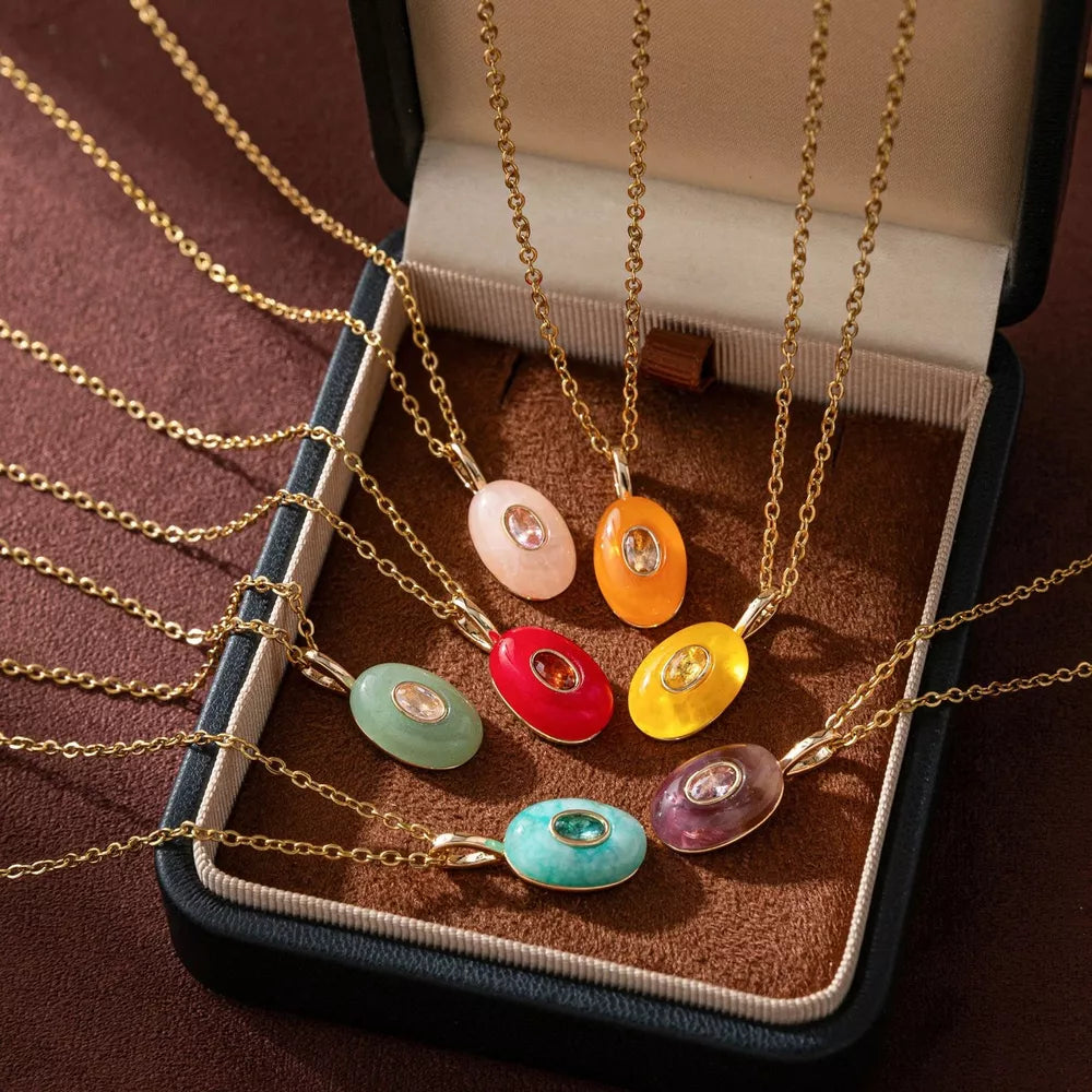 Natural Stone Pendant Necklace Stainless Steel Copper in turquoise with natural stone pendant