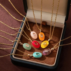 Natural Stone Pendant Necklace Stainless Steel Copper in turquoise with natural stone pendant