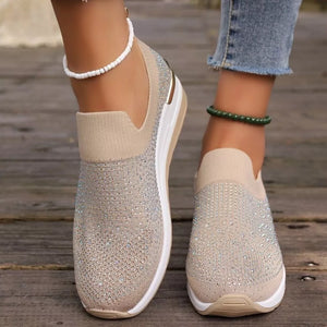 Rhinestone Round Toe Slip-ons in White