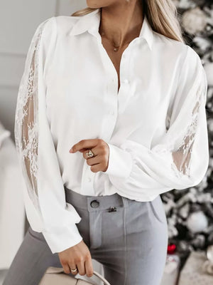 Black with Lace-sleeve Button Up Shirt