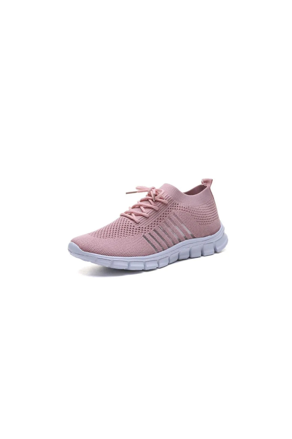 Pink knit runner sneakers with ribbed detail and white sole