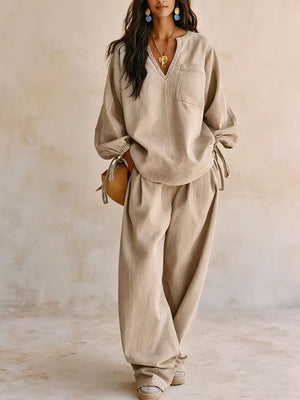 light blue lounge set with chest pocket and long sleeve
