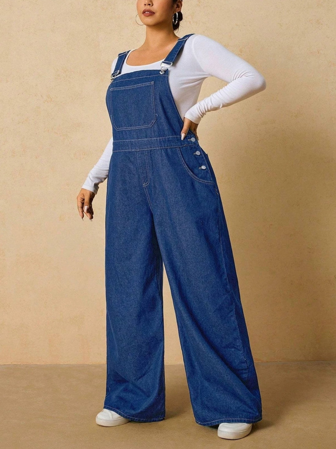 overalls in Dusty Blue with adjustable straps and full-length