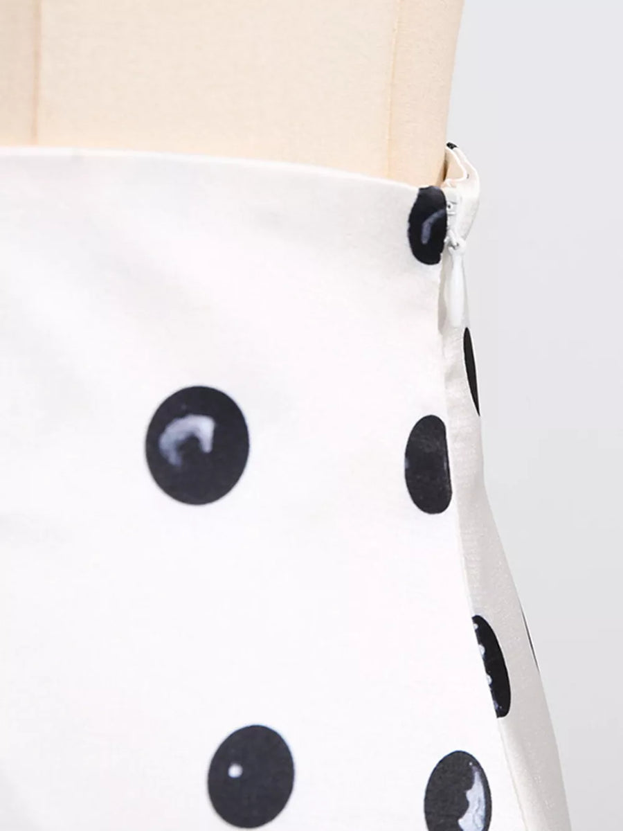 White polka dot skirt with side zipper detail