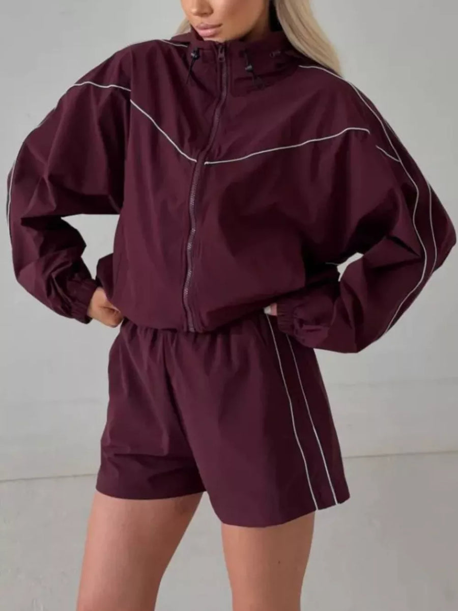 track jacket in Burgundy with contrast stitching and cropped