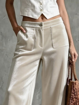 95% polyester, 5% elastane Care instructions: Machine wash cold wide-leg pants in Beige with wide-leg silhouette
