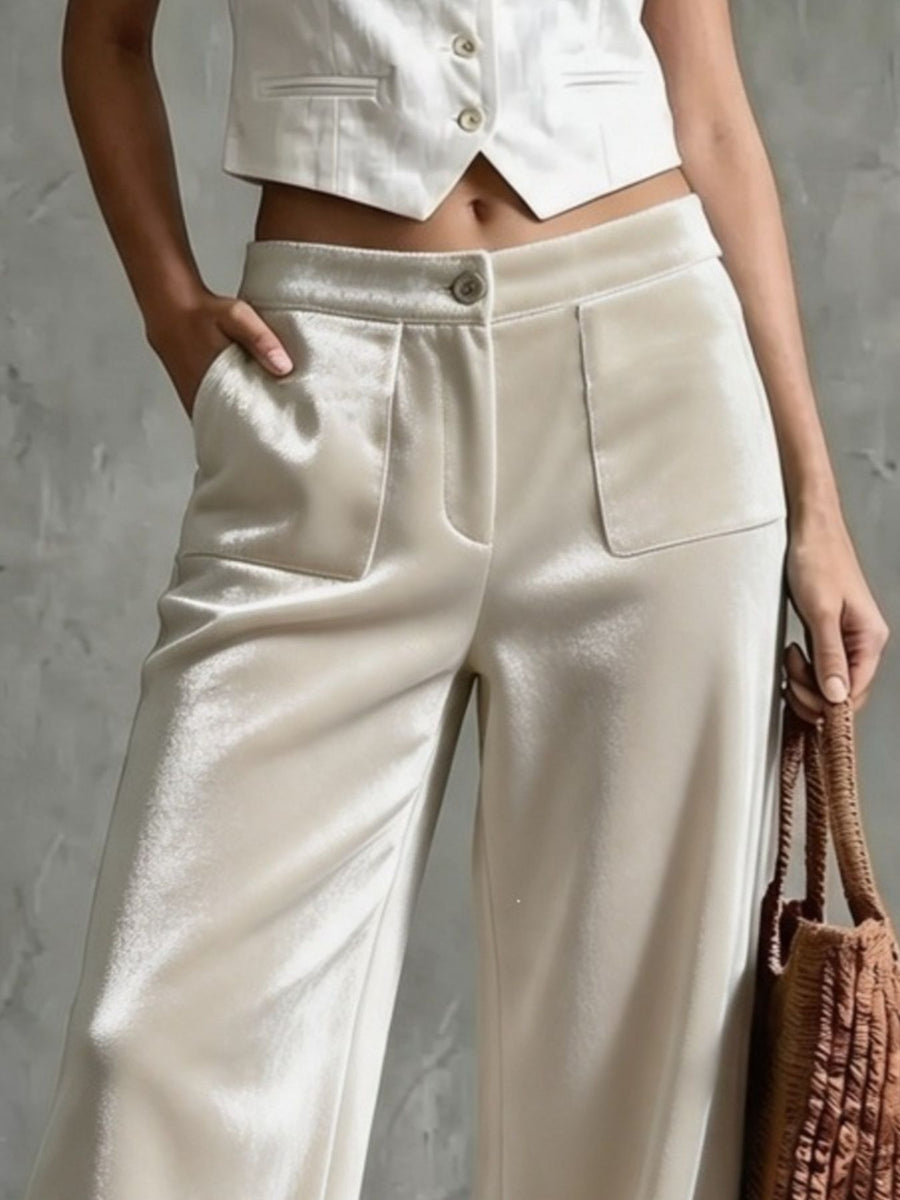 95% polyester, 5% elastane Care instructions: Machine wash cold wide-leg pants in Beige with wide-leg silhouette