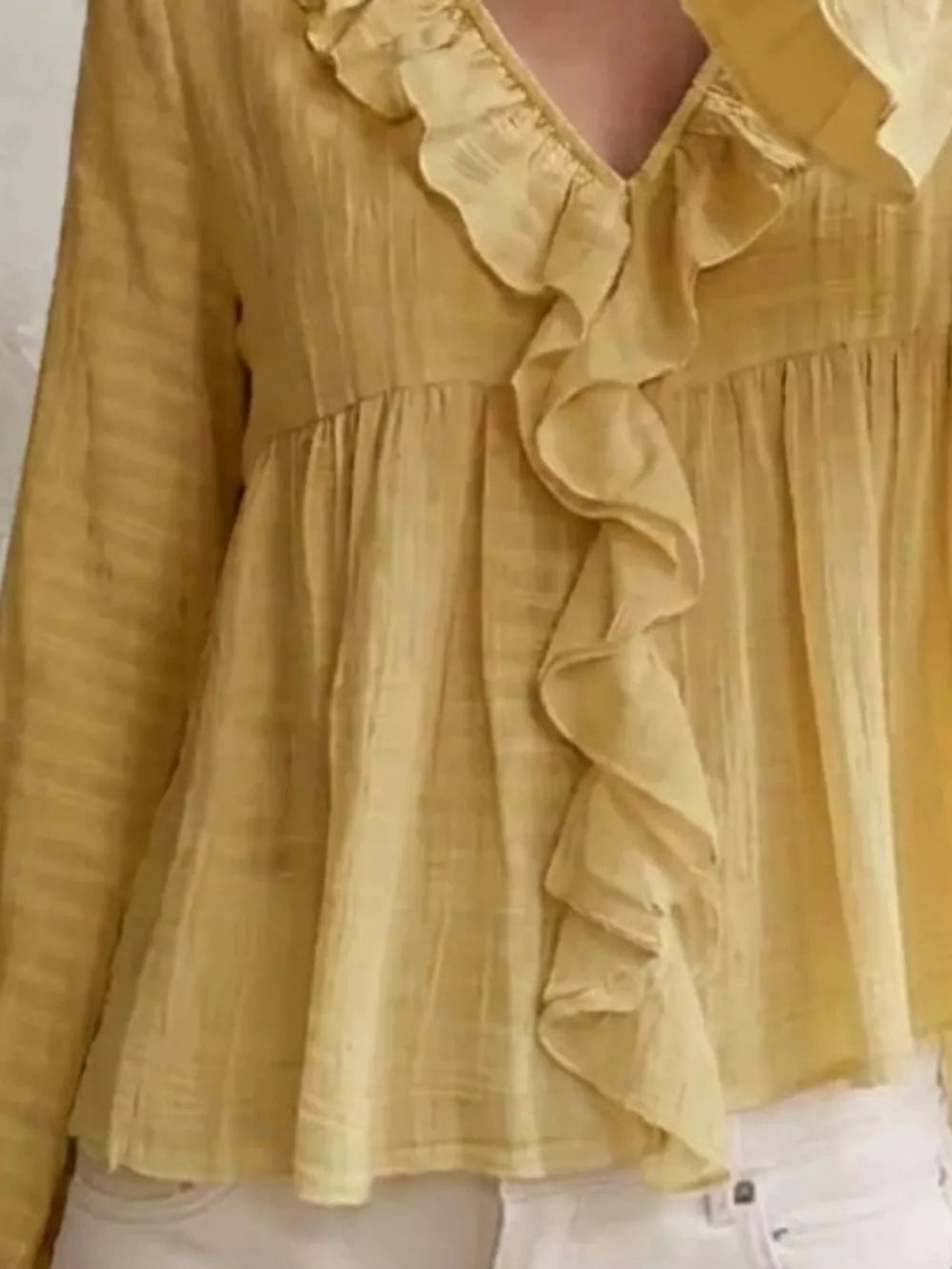 Ruffled V-neck Flounce Sleeve Blouse in Pink