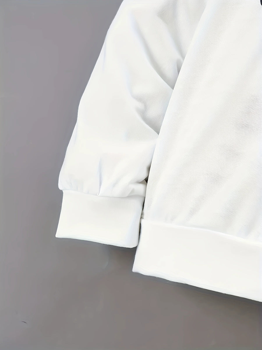 White baby hoodie sleeve and hem detail with ribbed cuffs